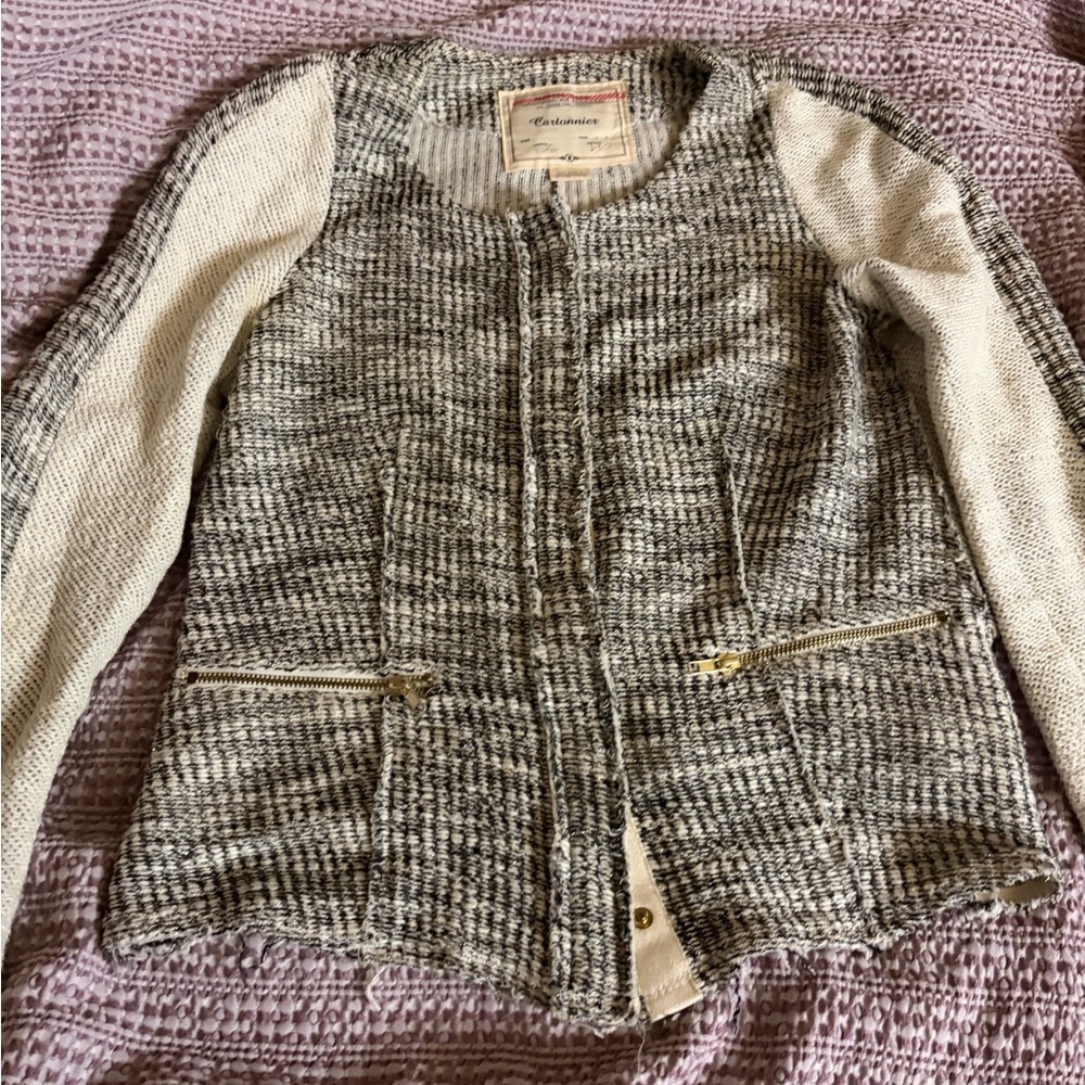 Anthropologie Cartonnier Textured Black and Cream Cardigan